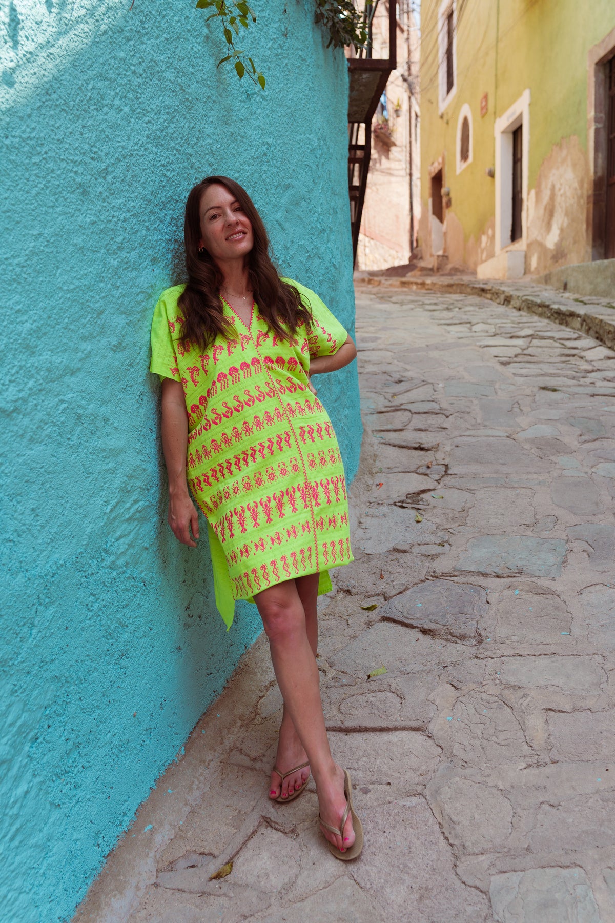 Mar y Sol Mini Caftan Yellow w Pink