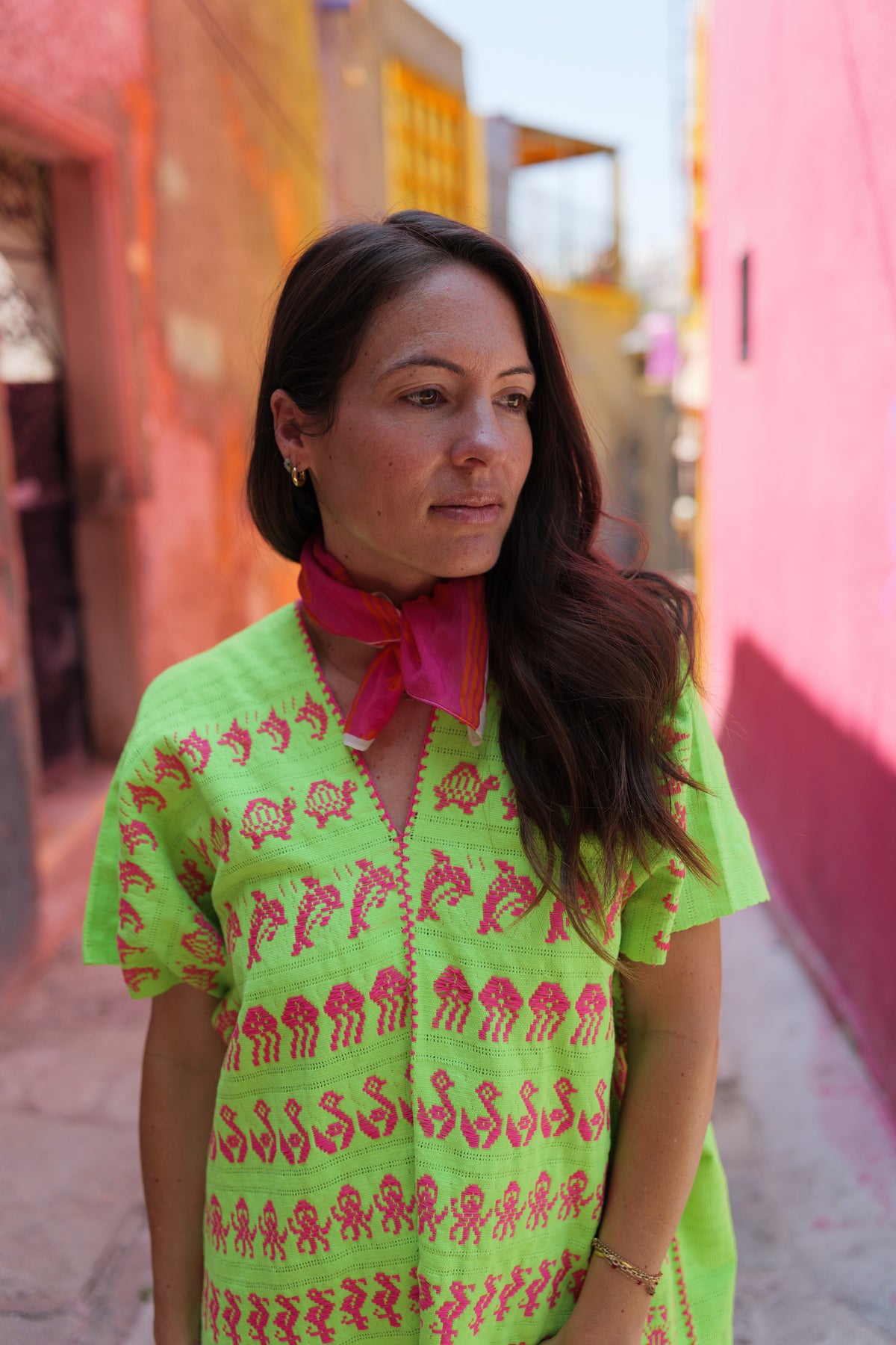 Mar y Sol Mini Caftan Yellow w Pink