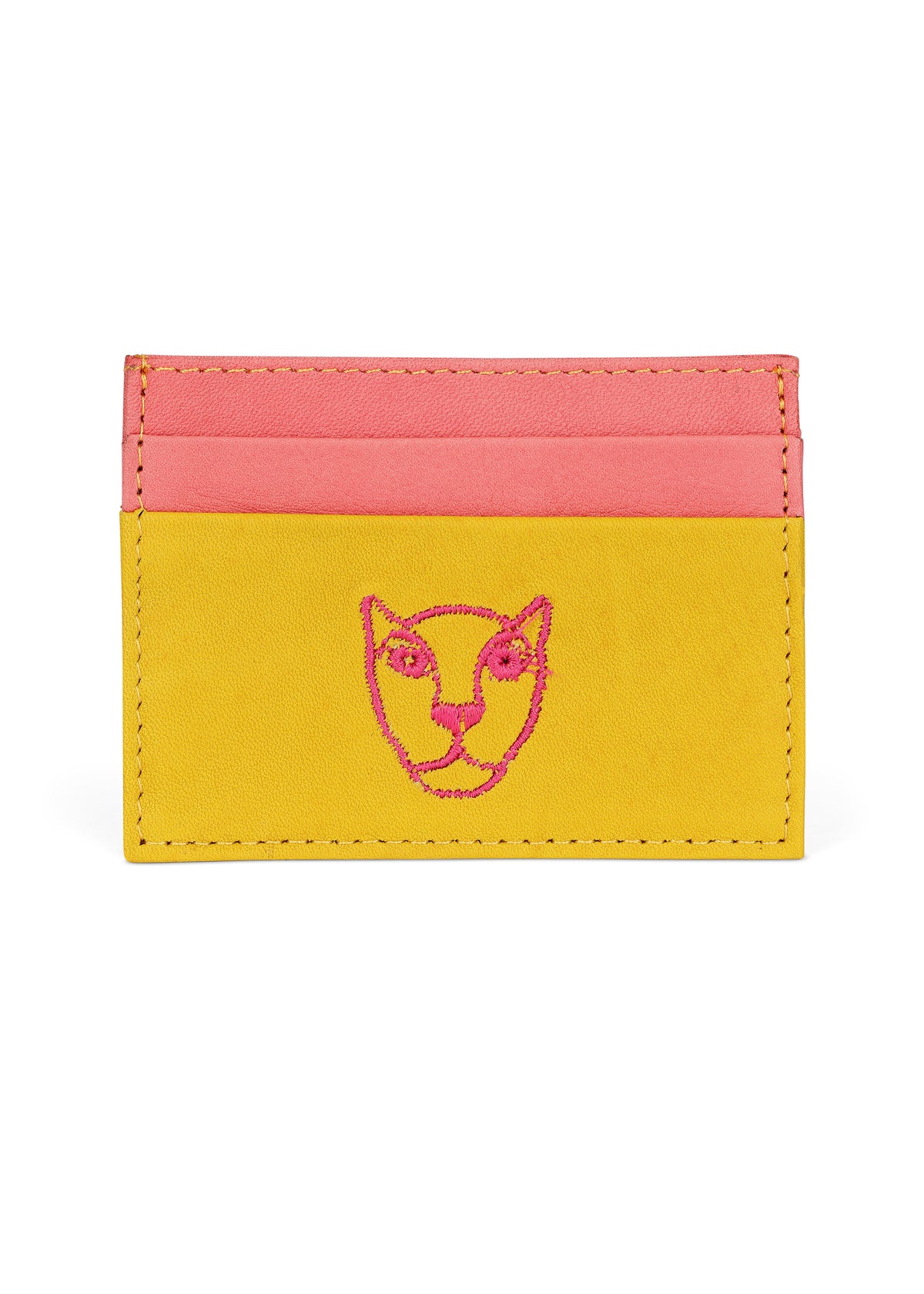 Jaguar Leather Card Holder Wallet Yellow and Pink