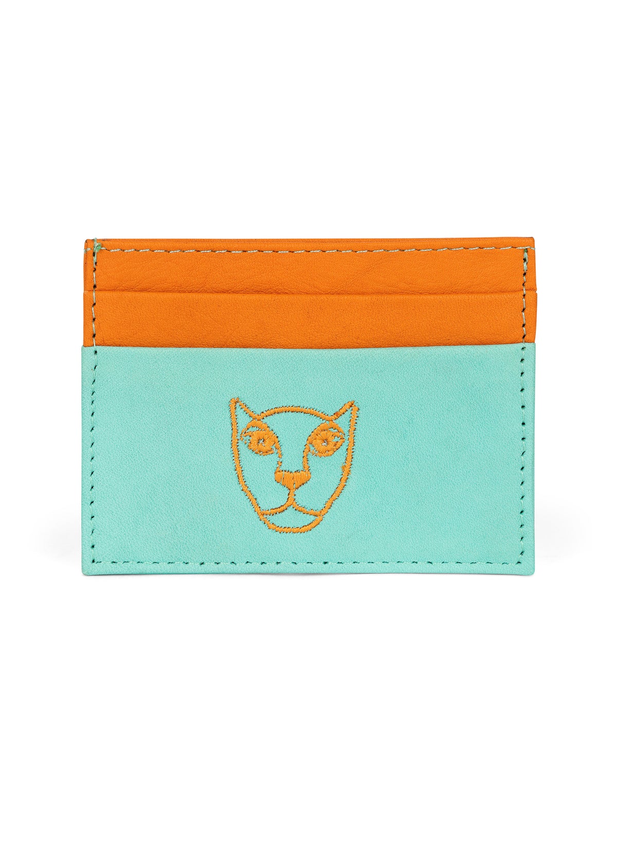 Jaguar Leather Card Holder Wallet Orange and Mint