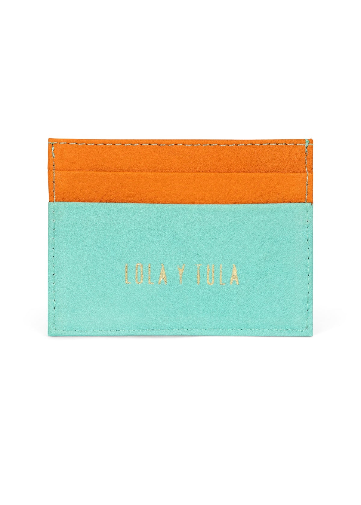 Jaguar Leather Card Holder Wallet Orange and Mint