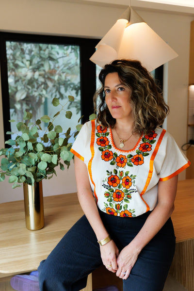 トップス apolina Cora Blouse Folk Floral Folk Floral Off-White Scoop Neck Short Sleeve Blouse – FARM Rio