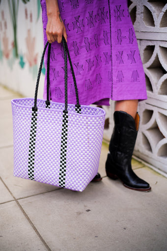 Mexican Market Bag Lilac+White