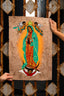 HAND PAINTED VIRGIN DE GUADALUPE / VERDE Y NARANJA