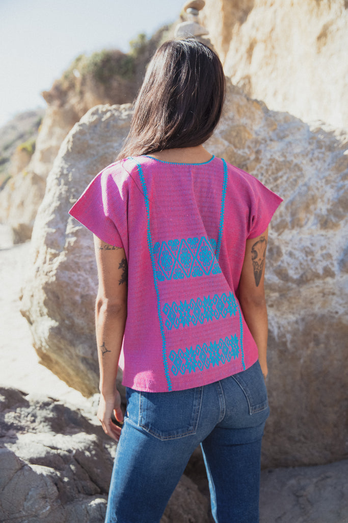 FRANCISCA CROP TOP // PINK WITH TURQUOISE